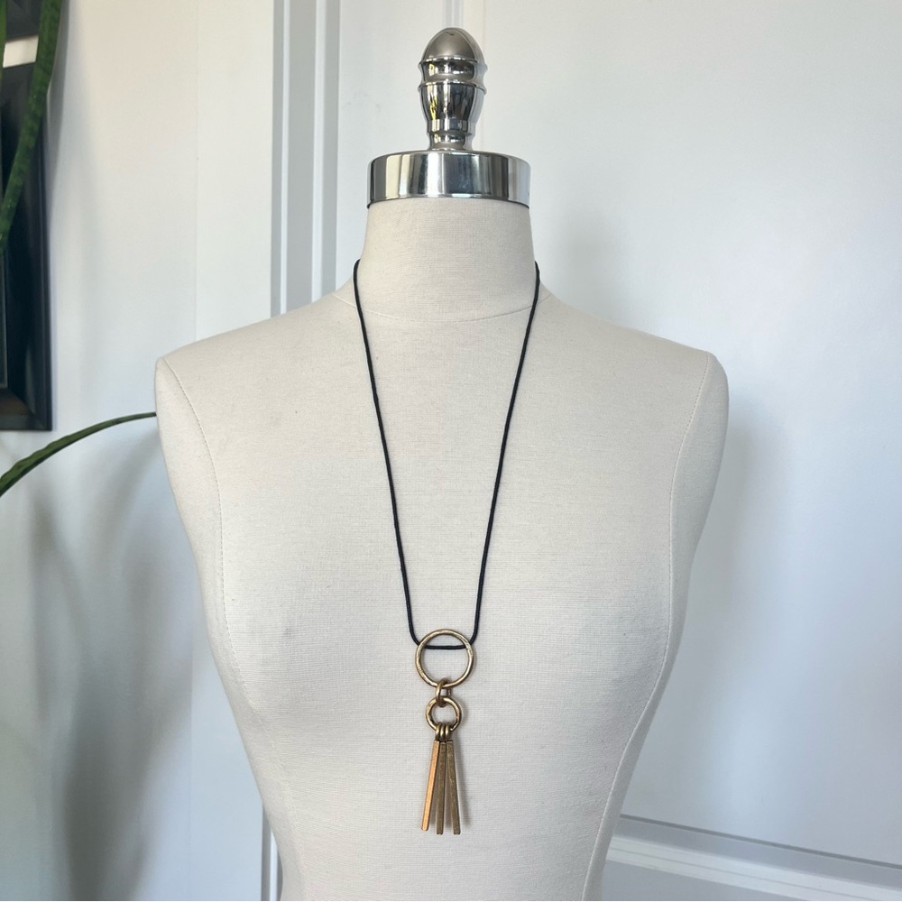 Madewell Black Cord Gold Circle Pendant Necklace